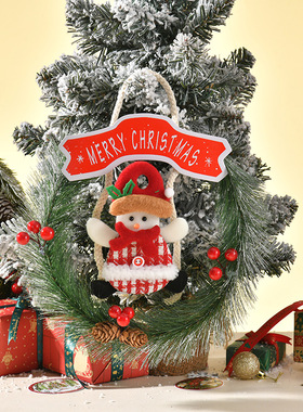 跨境松针圣诞节迷你花环雪人麋鹿家居门挂节日装饰创意摆件
