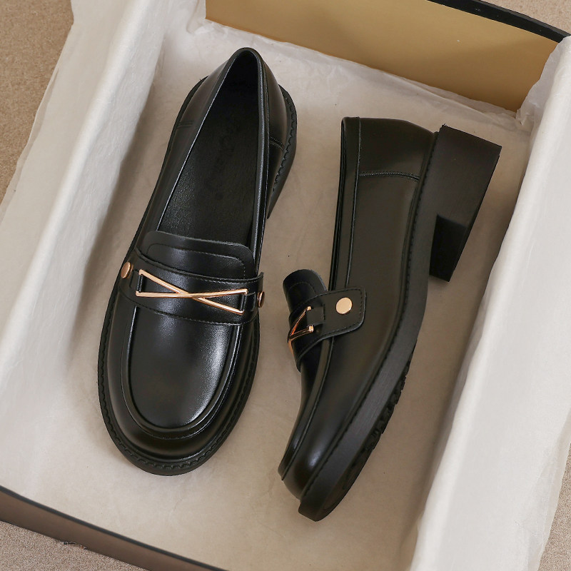 牛皮~黑色真皮小皮鞋女通勤鞋子英伦乐福平底单鞋大码41到43女鞋,淘宝优惠券,粉丝福利购,淘宝优惠卷