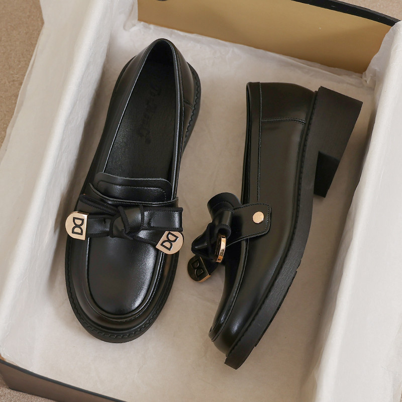 牛皮~黑色真皮小皮鞋女通勤鞋子英伦乐福平底单鞋大码41到43女鞋,淘宝优惠券,粉丝福利购,淘宝优惠卷