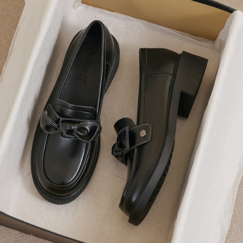 牛皮~黑色真皮小皮鞋女通勤鞋子英伦乐福平底单鞋大码41到43女鞋,淘宝优惠券,粉丝福利购,淘宝优惠卷