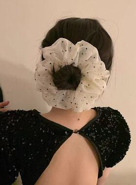 法式温柔波点大肥肠圈珠光纱渐变气质丸子头发圈马尾发绳新款发饰