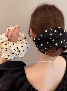 黑白波点缎面大肠发圈网红2026新款头绳女高级感发绳扎头发发饰品
