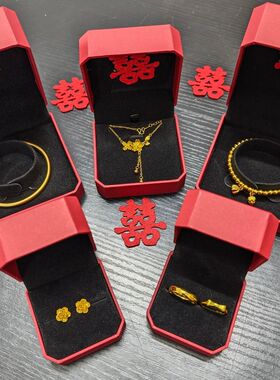 假五金套装仿真五金结婚订婚假三金四叶草项链首饰礼盒订婚道具婚
