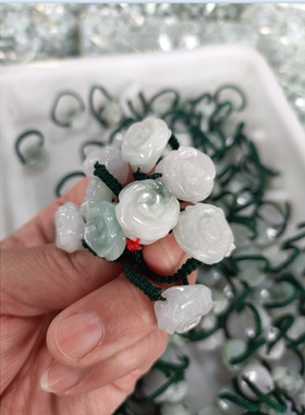 天然缅甸a货翡翠玫瑰花挂坠diy手工串珠编织玉石手链项链材料包玉