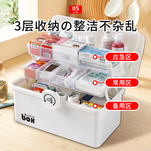 日本药箱家庭装医药箱家用药品药物收纳盒大号容量多层儿童小药盒 - 图3