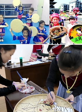 学生手工簸箕绘画圆形三月三摆件