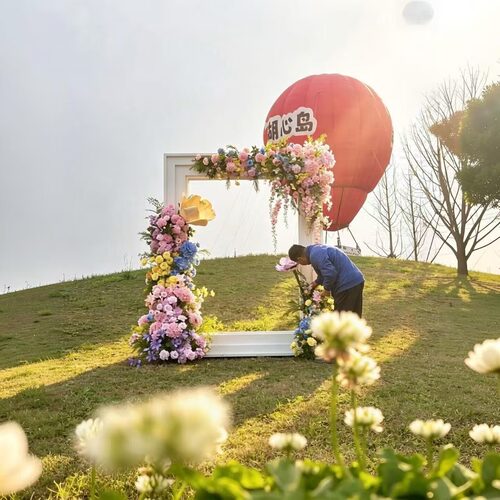 梦幻莫奈仿真花拱门婚礼婚礼布置仿真花之窗瀑布窗帘弧形花架假花 - 图2