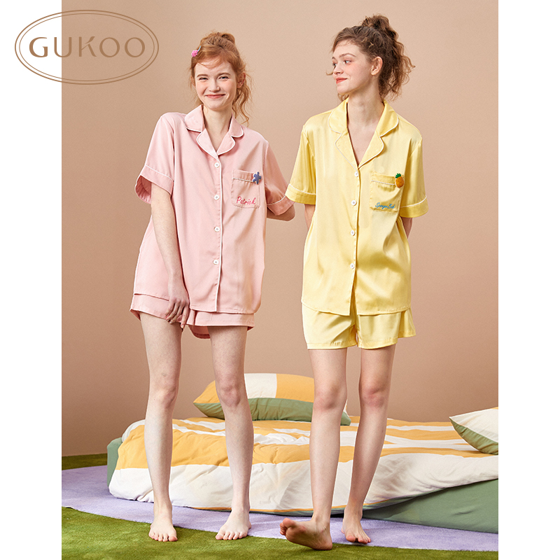 Gukoo/果壳YSO睡衣女夏海绵宝宝系列女翻领短袖家居服套装-图0