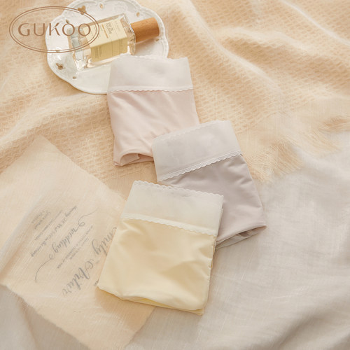 Gukoo/果壳内裤女【7A抑菌含桑蚕丝裆】薄款甜美中腰内裤三条装 - 图0