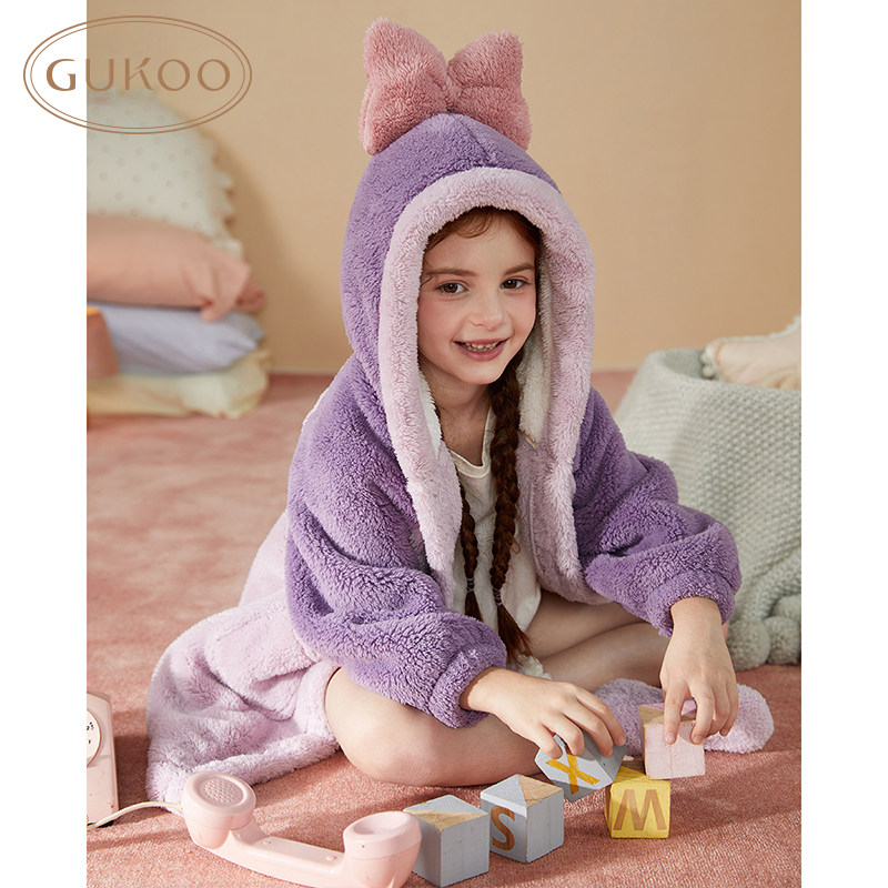 睡衣儿童蝴蝶结冬款女童珊瑚绒可爱连帽家居服睡袍,淘宝优惠券,粉丝福利购,淘宝优惠卷