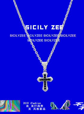 镶钻十字架痞帅男生情侣项链