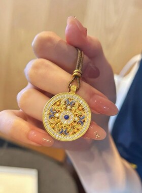 镶石圆牌如意新中式毛衣链国风女