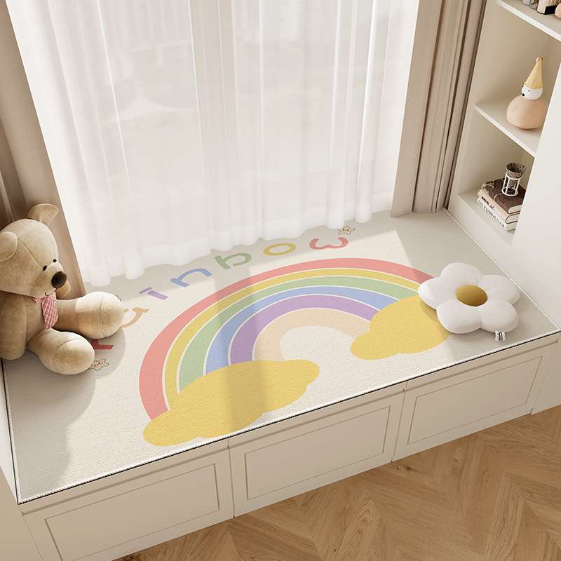 Fresh style rainbow crystal velvet window sill mat, universal balcony mat for all seasons, water-absorbent, non-slip, cool and warm bay window mat
