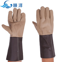 Spot Head Layer Bull Leather Long electric welding glove Insuresistant and anti-slip and breathable lengthened Lauprotect electric welding glove
