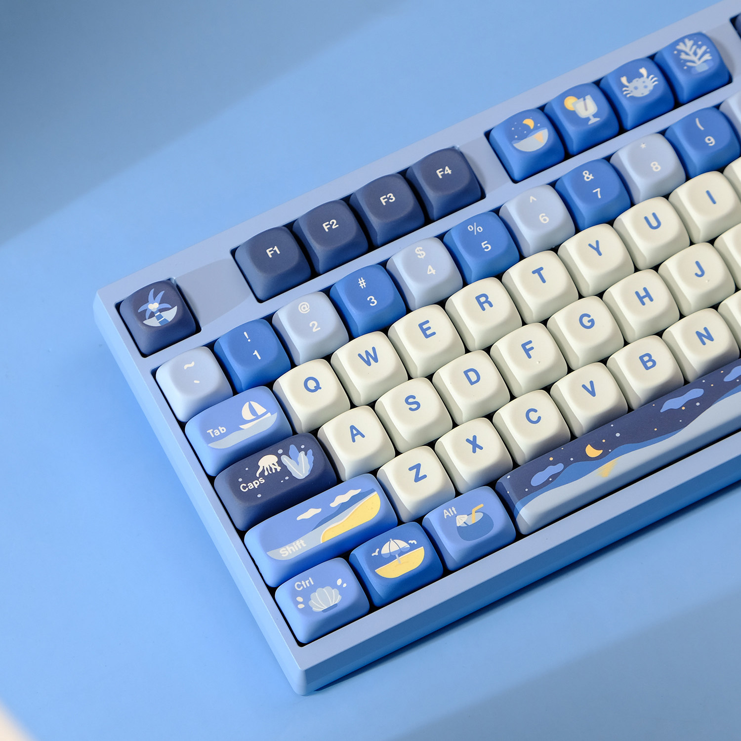 星尘外设   看海  MOA高度  蓝色 热升华键帽 PBT材质 - 图2