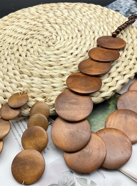 圆片项链耳环套装necklace波西米亚棉麻风木饰品欧美项饰