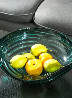 北欧创意玻璃水果盘桌面摆件客厅茶几样板房干果零食收纳托盘