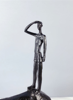 新中式复古黑色铸铁犀牛站立放牛郎装饰摆件创意玄关桌面装饰