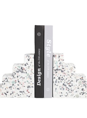 新中式水磨石书挡样板房售楼部卧室书房客厅餐厅桌面玄关饰品摆件