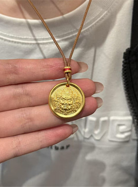 古法金包银黄财神吊坠旋转罗盘女