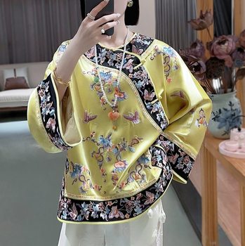 Tang suit 2024 ພາກຮຽນ spring ໃຫມ່ແບບຈີນ butterfly ຮັກດອກ embroidery ເຕັມ acetate ຄໍຮອບ embroidery Qing ເລຊແບບເປືອກຫຸ້ມນອກ