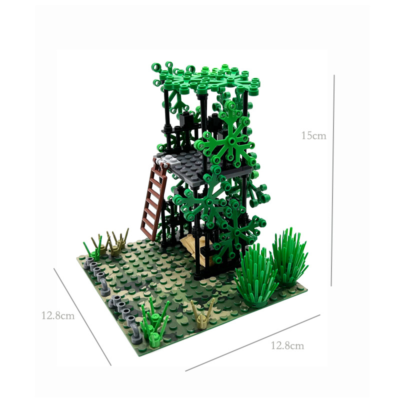 丛林军事基地战争兼容乐高moc积木场景指挥营大炮哨塔战壕人仔 - 图1