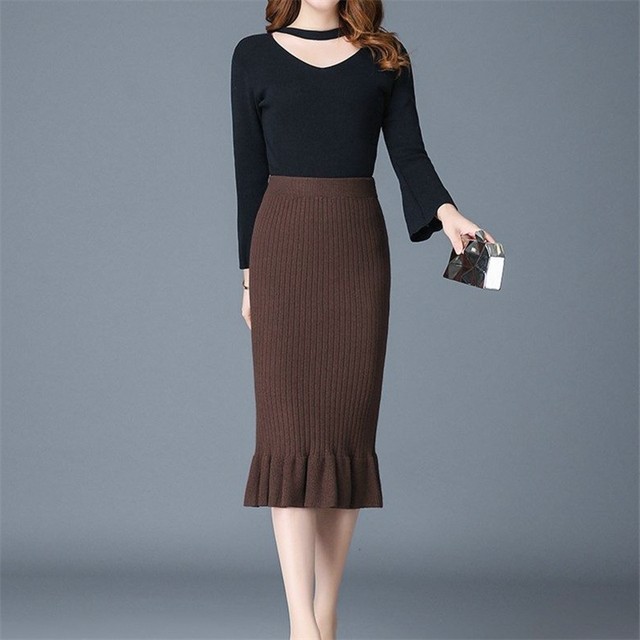2025 New Large Size Woolen Long Fishtail Skirt Spring and Autumn High Waist Versatile Knitted Hip Skirt Women’s Spring Style