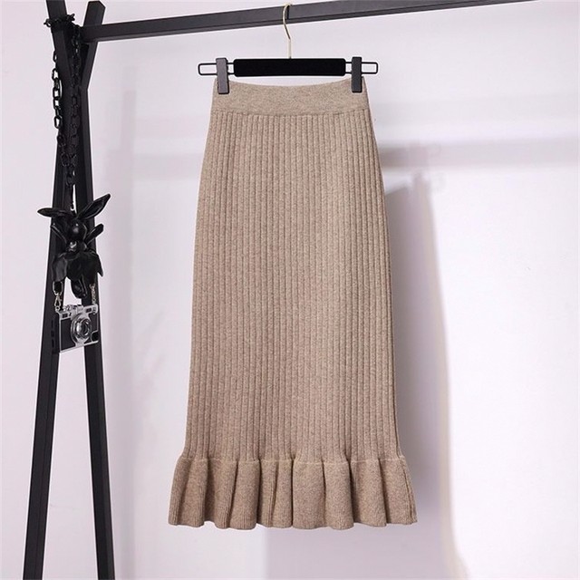 2025 New Large Size Woolen Long Fishtail Skirt Spring and Autumn High Waist Versatile Knitted Hip Skirt Women’s Spring Style