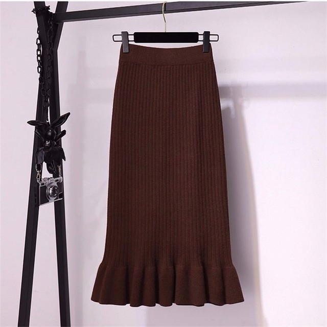 2025 New Large Size Woolen Long Fishtail Skirt Spring and Autumn High Waist Versatile Knitted Hip Skirt Women’s Spring Style