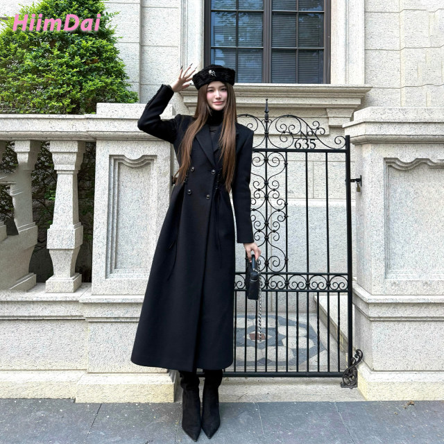 HiimDai supermodel hourglass waist woolen coat