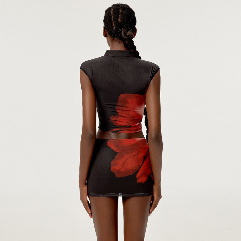 HiimDai 海市蜃楼 定位立体印花 新中式旗袍领盘扣短上衣裙裤套装,淘宝优惠券,粉丝福利购,淘宝优惠卷