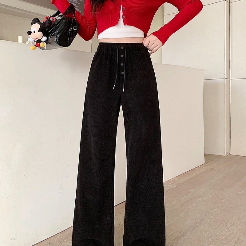 茶粒籽~2025秋冬新款女加绒加厚休闲百搭纽扣抽绳阔腿裤,淘宝优惠券,粉丝福利购,淘宝优惠卷