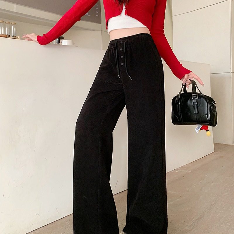 茶粒籽~2025秋冬新款女加绒加厚休闲百搭纽扣抽绳阔腿裤,淘宝优惠券,粉丝福利购,淘宝优惠卷