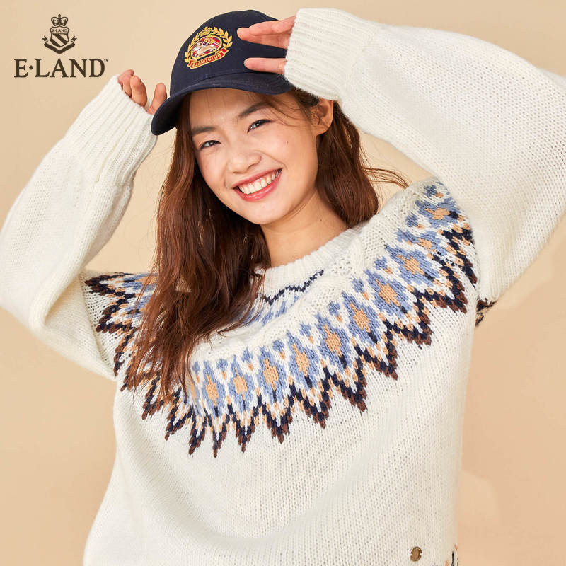 eland2020冬季新款复古风圆领毛衣 衣恋集团outlets店毛衣