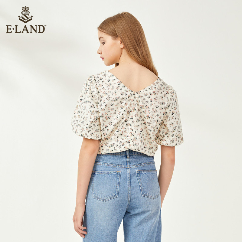 eland2020清新碎花v领两穿女衬衫 衣恋集团outlets店衬衫