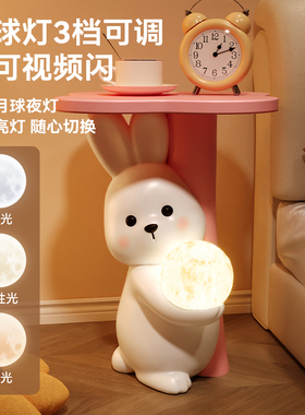 兔子摆件落地边几氛围感感应夜灯