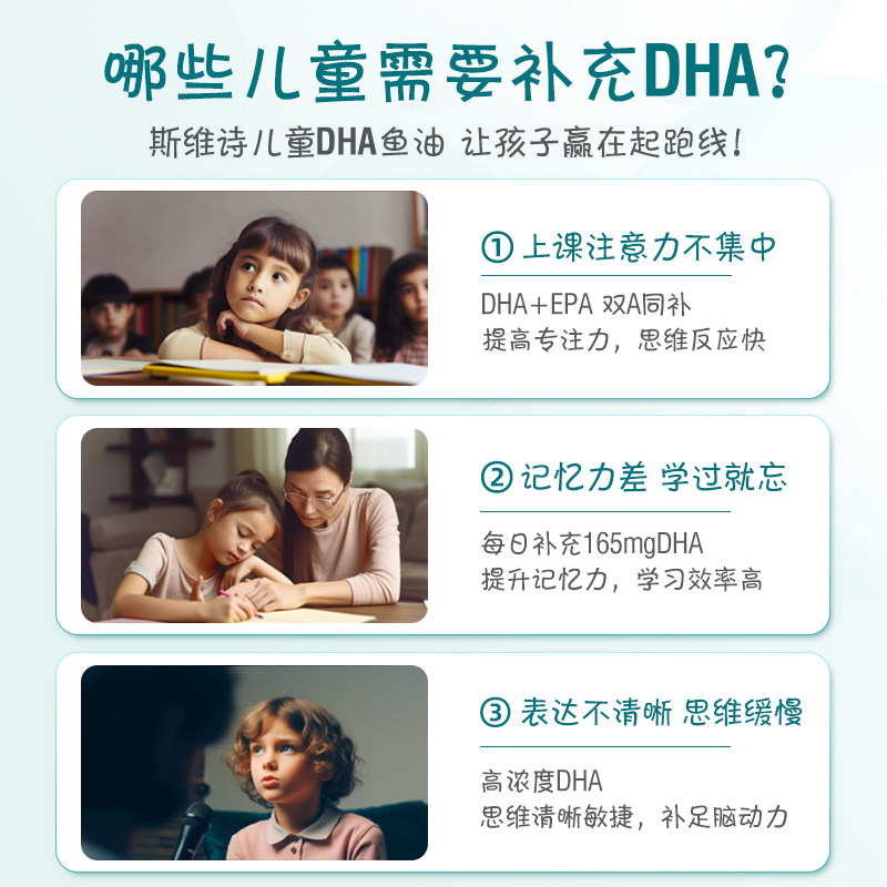 Swisse斯维诗儿童鱼油DHA胶囊EPA护眼脑健康成长补脑视力发育直播