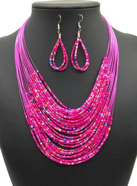 necklace women set jewelry 2017民族风彩色米珠多层项链套装