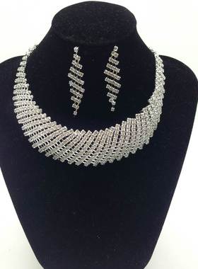 欧美新娘项链满钻银颈链套链 bride necklace set jewelry