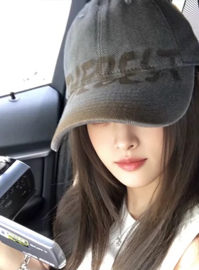 美式复古字母灰色棒球帽户外时尚气质百搭高级感鸭舌帽显脸小帽子