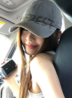 美式复古水洗做旧字母棒球帽女