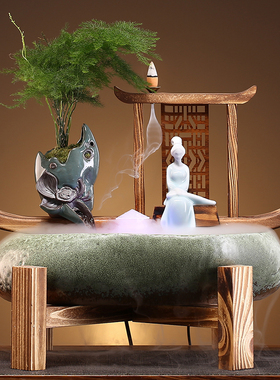 中式风室内办公盆栽乔迁流水摆件