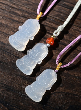 天然真品高冰玉髓玛瑙宝宝佛公吊坠男女挂件玉石冰种挂件送人礼物