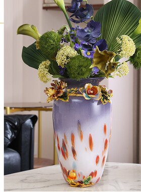 中古玉质万花工艺琉璃花瓶客厅博古架摆件家居样板间酒店美感装饰