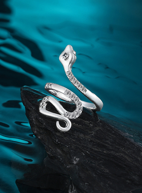 蛇形开口戒指女可调节灵蛇指环