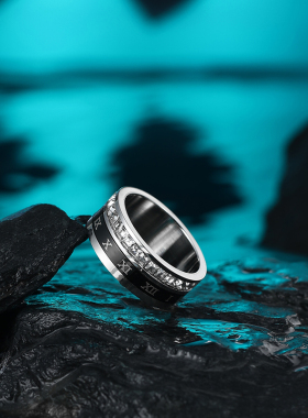 可旋转罗马数字钛钢戒指男款指环