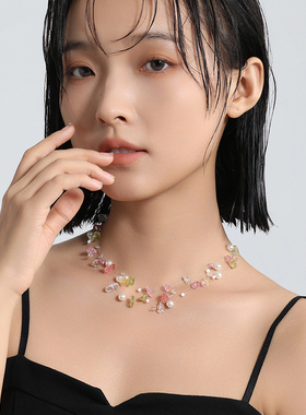 多巴胺彩色石头鱼线项链甜酷小众