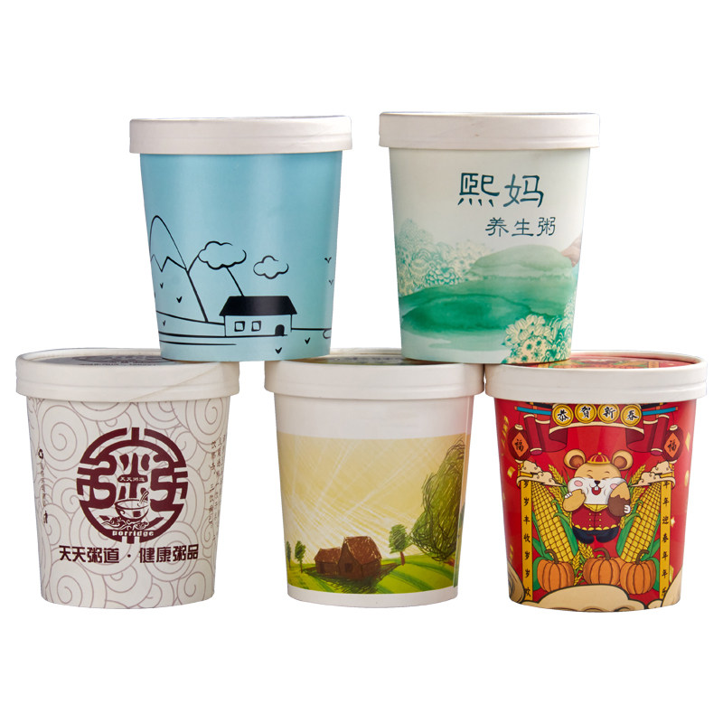 牛皮纸一次性粥桶打包盒外卖粥碗稀饭汤桶早餐店带盖外带商用定制