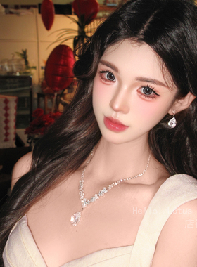 水滴锆石闪钻礼服配饰耳钉项链套装高级感轻奢小众颈链锁骨链女