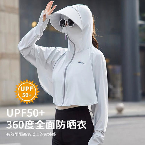 防晒面罩女夏季冰丝防紫外线一体骑车遮全脸防护脖子神器遮阳口罩 - 图1